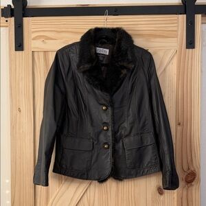 Vintage Bradley by Bradley Bayou Brown Leather Jacket with Faux Fur Collar